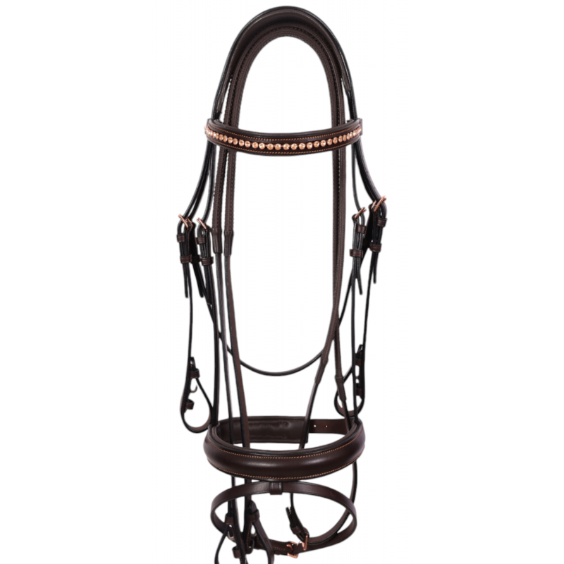 Elano Fully Padded Flash Bridle with Rubber Reins ( Brown / Rose Gold)